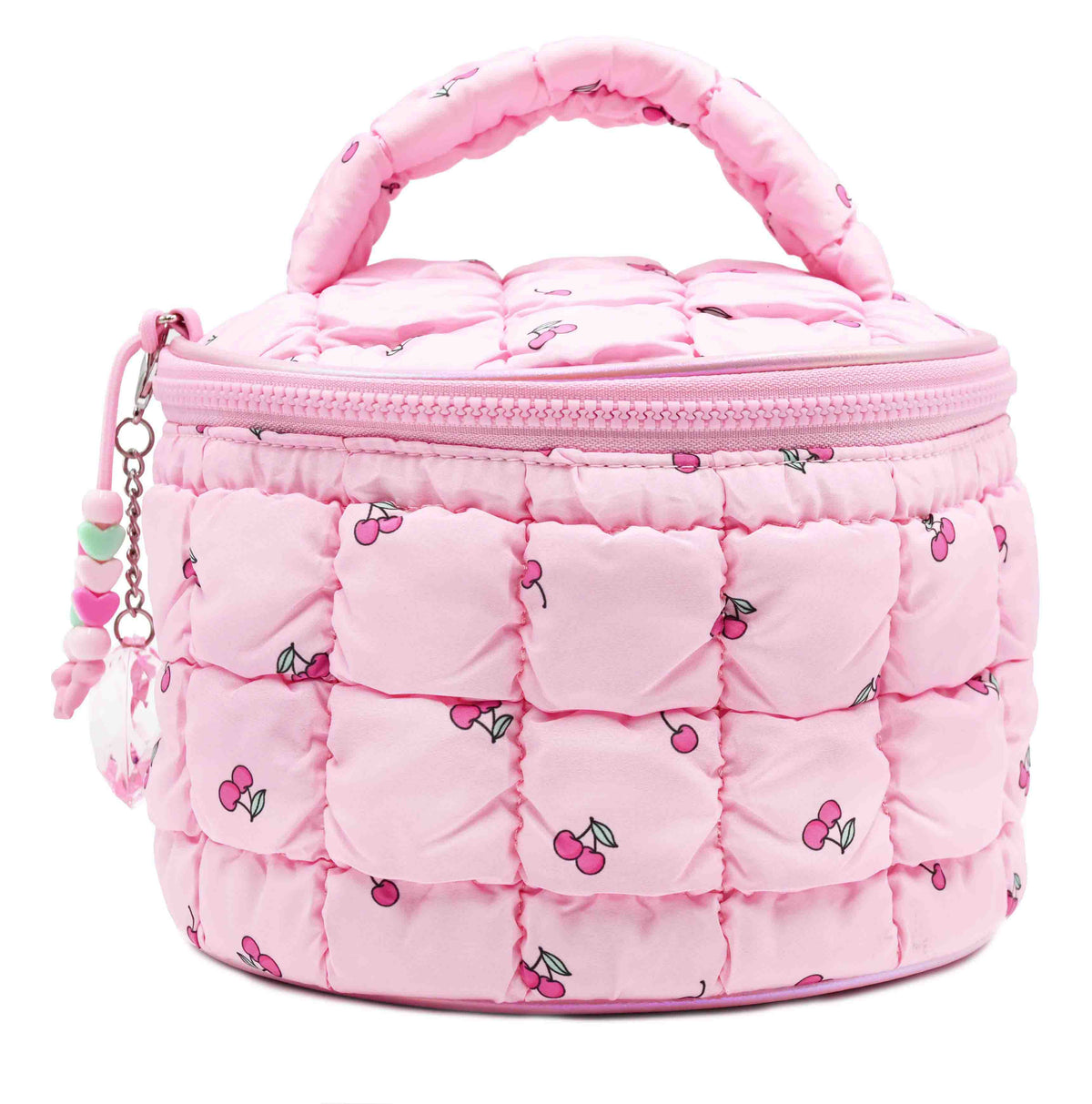 OMG Accessories - Cherry Print Quilted Scrunchies Round Glam Bag