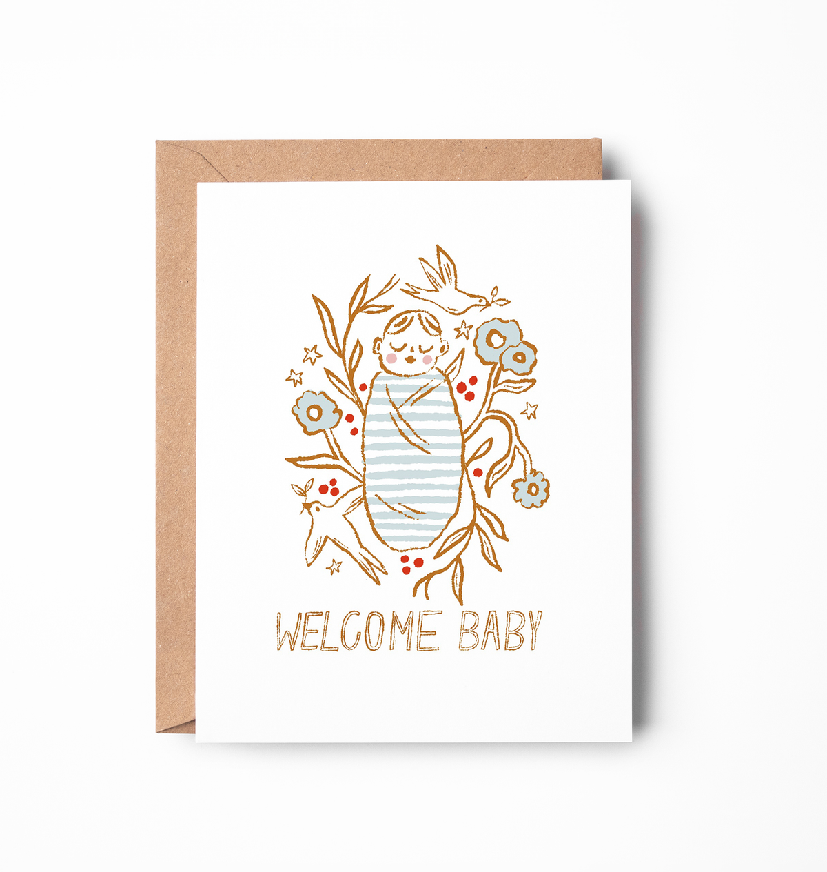 Baby Card | Minimalist Baby Swaddle with Flowers