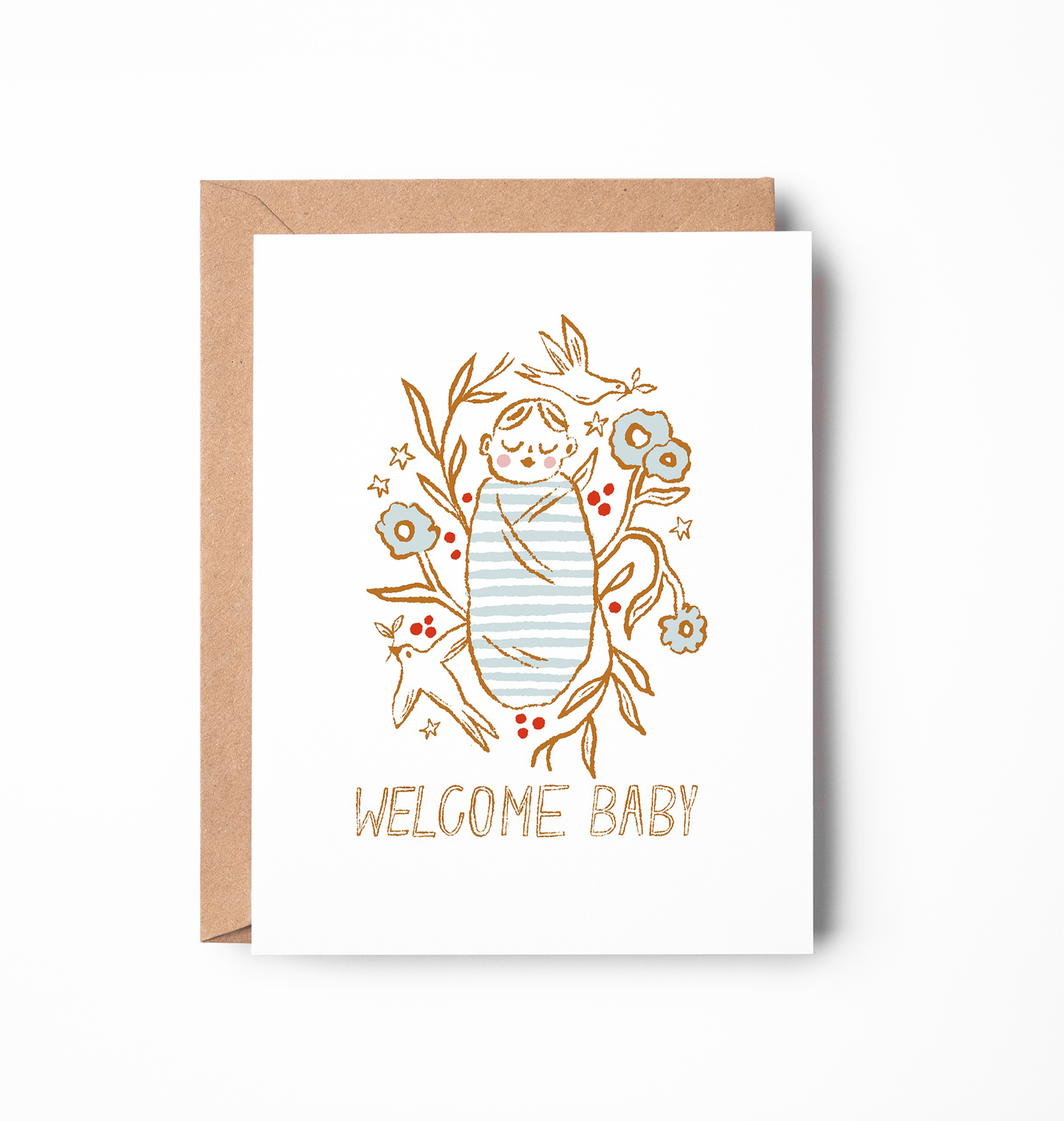 Baby Card | Minimalist Baby Swaddle with Flowers