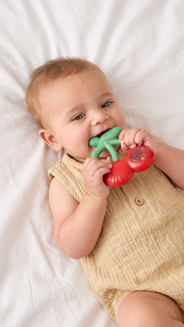 Itzy Ritzy  Bitzy Shake Silicone Teether with Rattle | Cherry