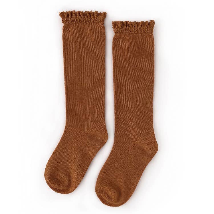 Little Stocking Co. Lace Top Knee High Socks | Sugar Almond