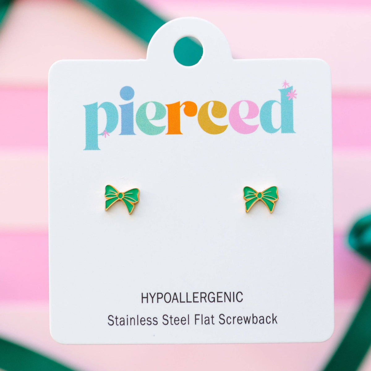 Pierced Co. Green Bow Screwback Earrings