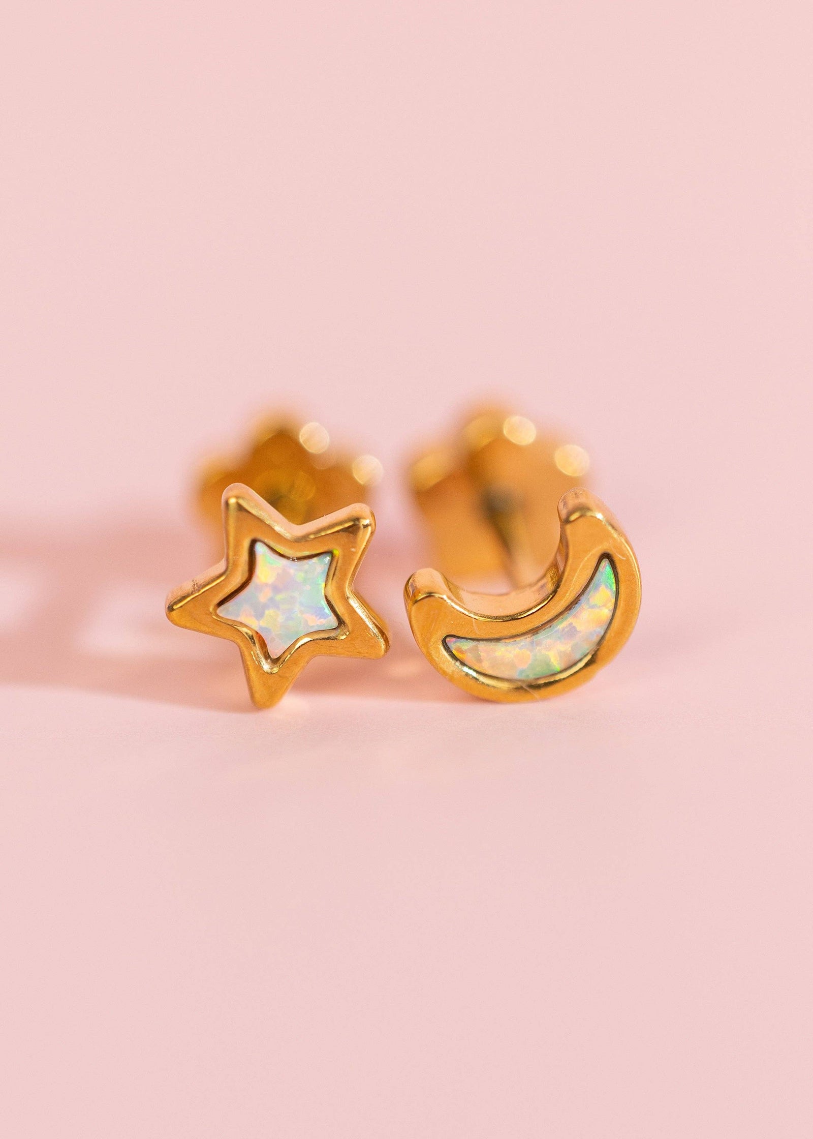 Pierced Co Moon/Star Opal Screwback Earrings