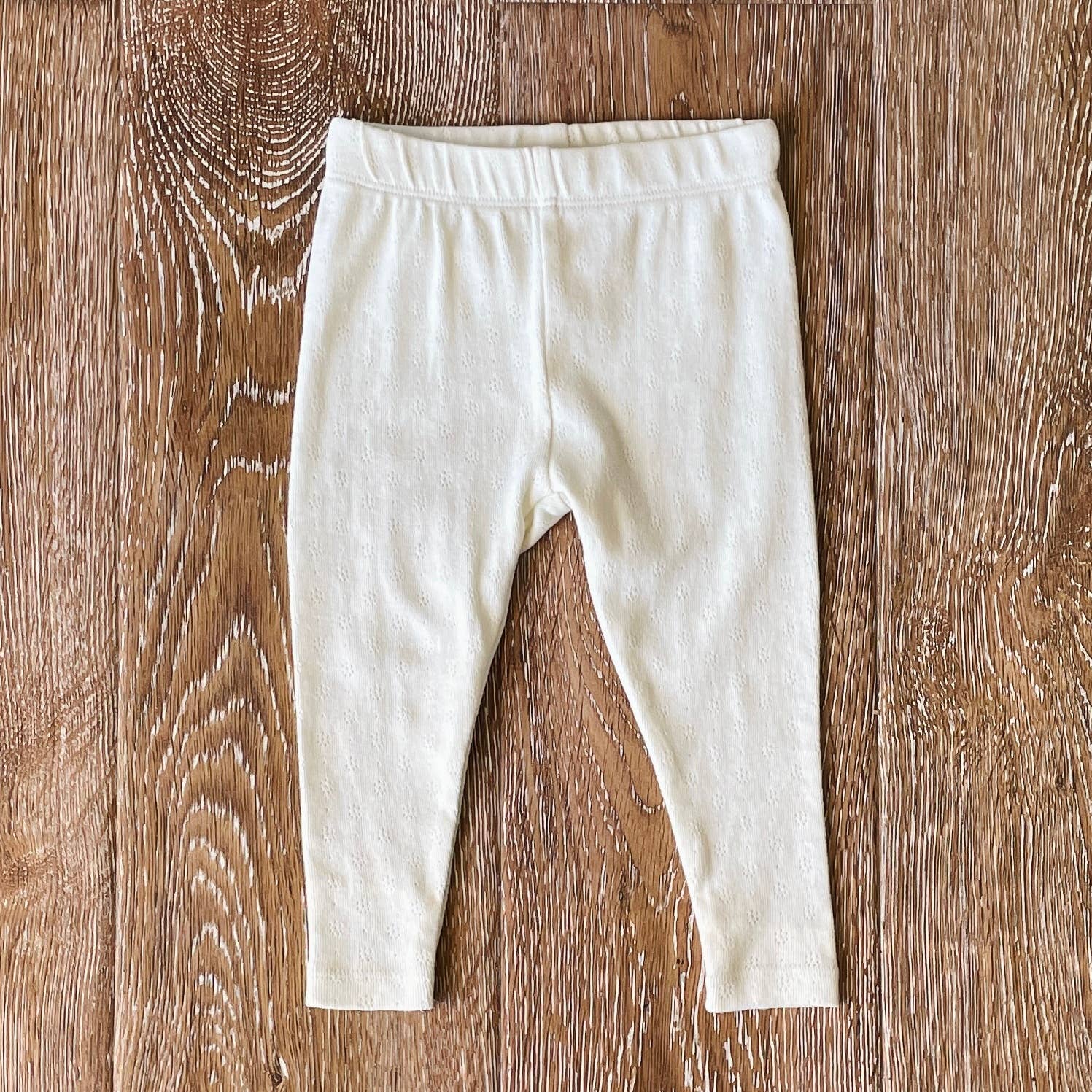 Viverano Organics Pointelle Knit Stretch Baby Leggings Pants | Natural