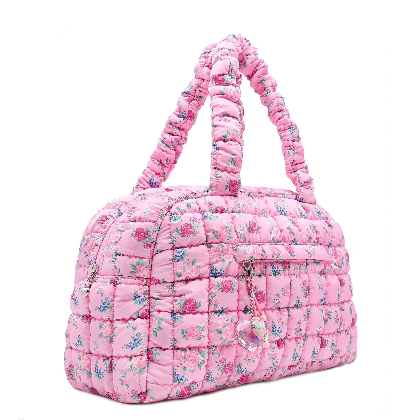 OMG Accessories Quilted Scrunchie Floral Printed Medium Duffle Bag | Peony