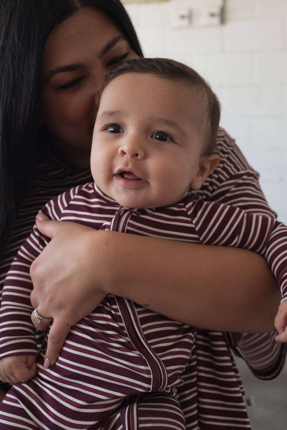 Forever French Baby  Bamboo Zip Pajamas | Maroon Stripe