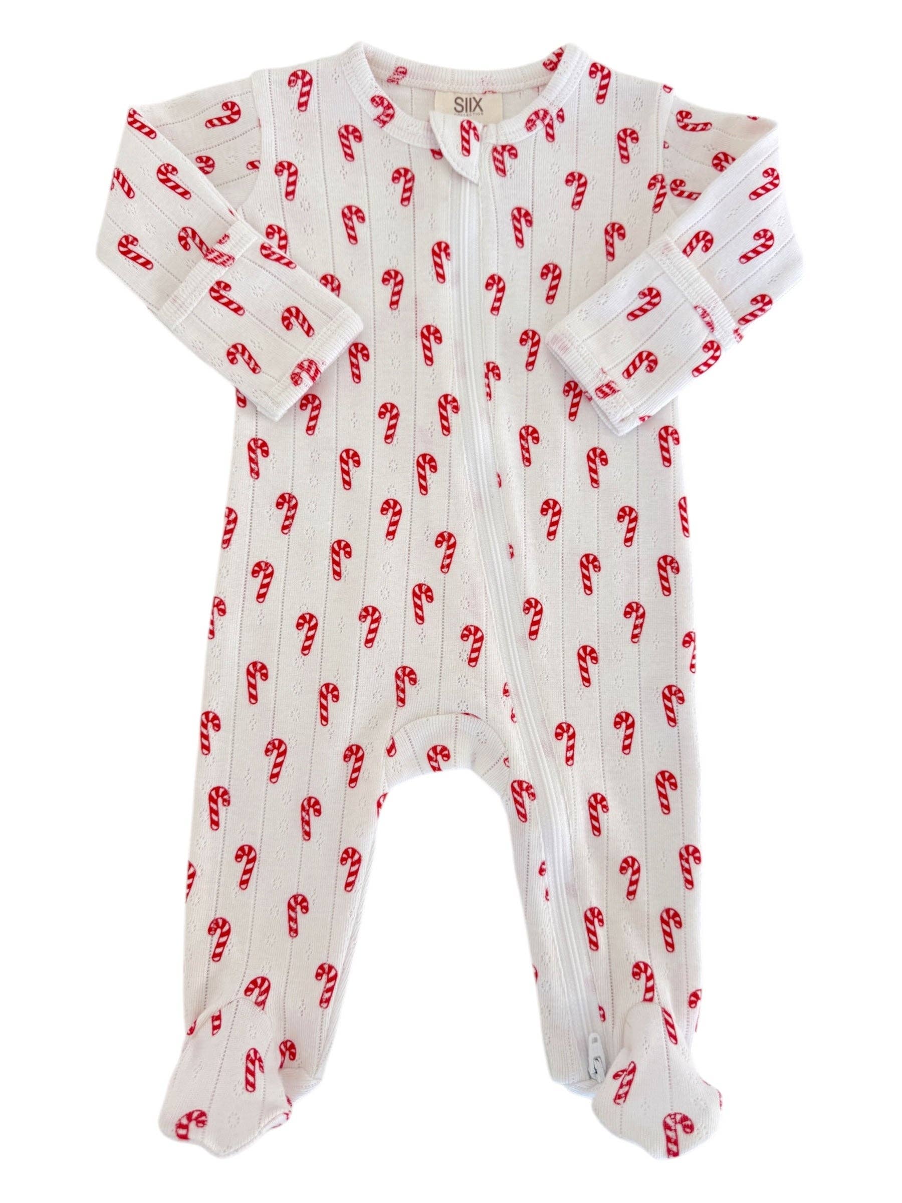 Candy Cane Organic Pointelle Zip Footie