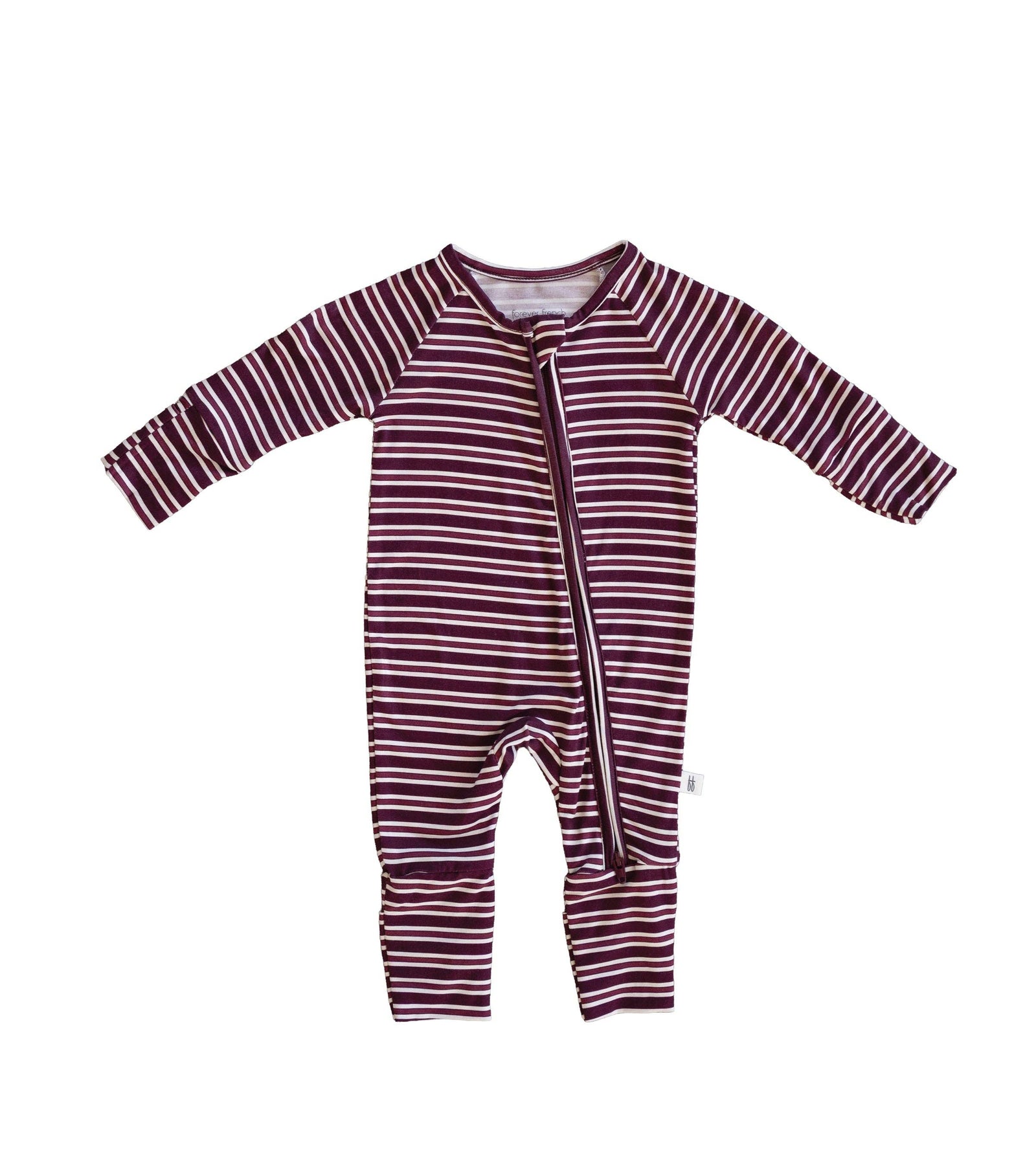Forever French Baby  Bamboo Zip Pajamas | Maroon Stripe