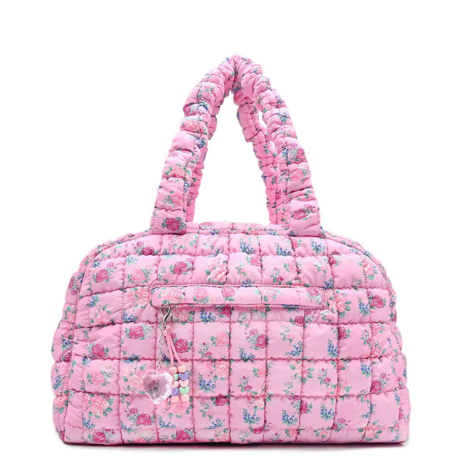 OMG Accessories Quilted Scrunchie Floral Printed Medium Duffle Bag | Peony