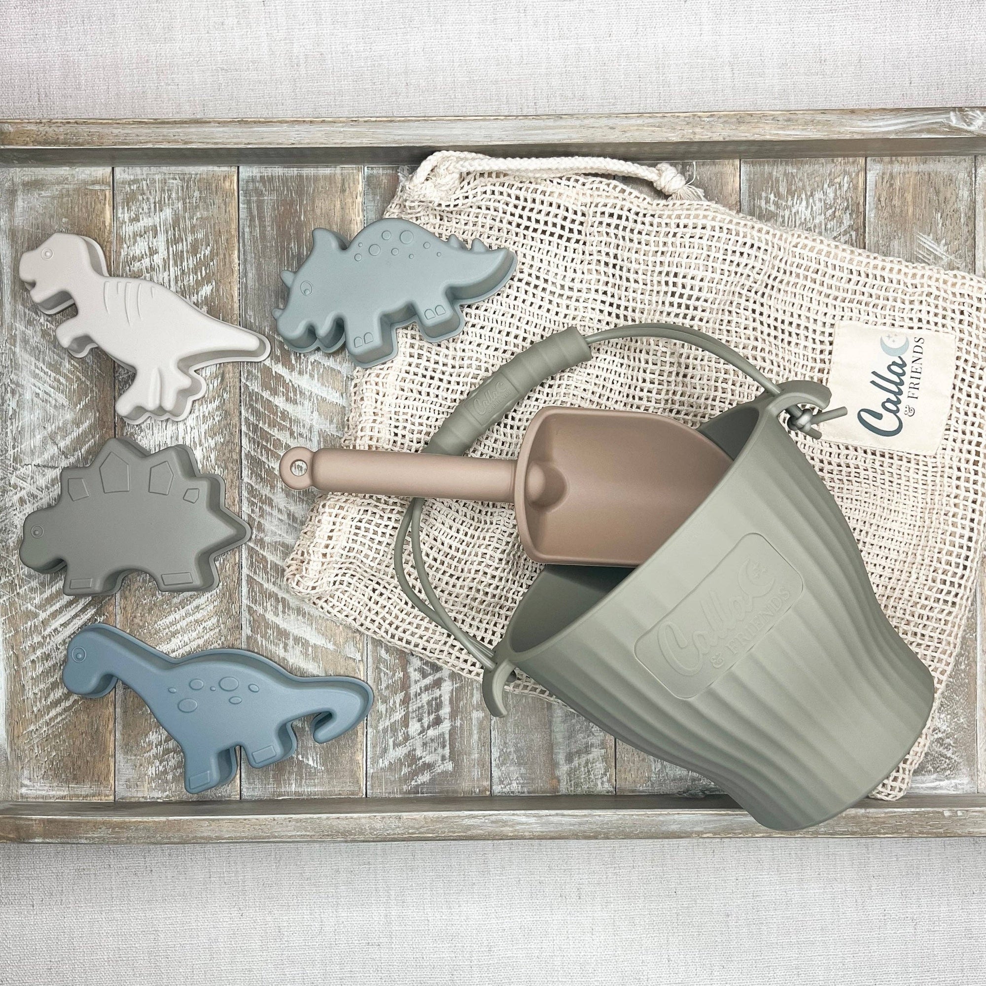 Dinosaur Silicone Beach Toy Set | Green Bucket