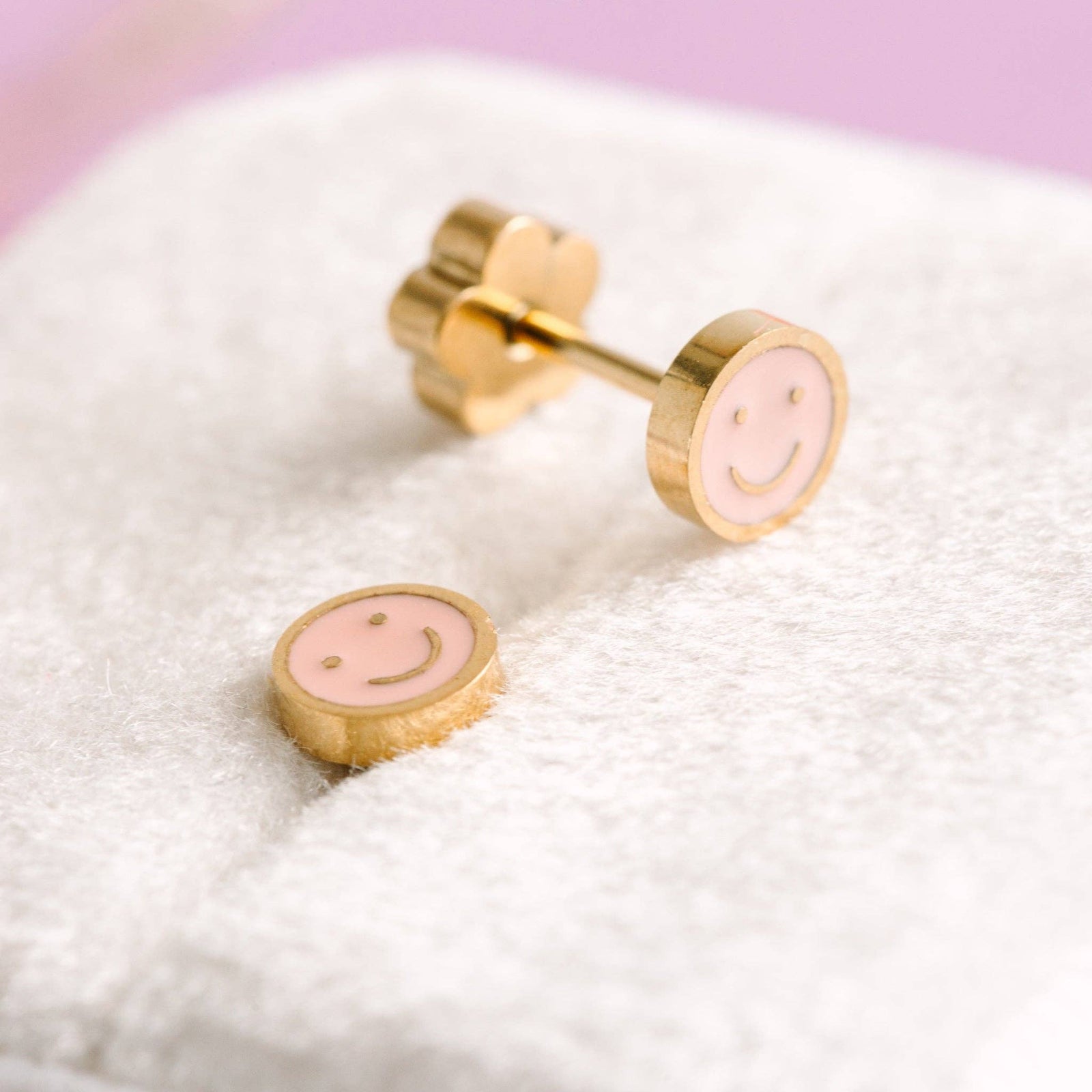 Pierced Co.  Tiny Pink Smiley Earrings