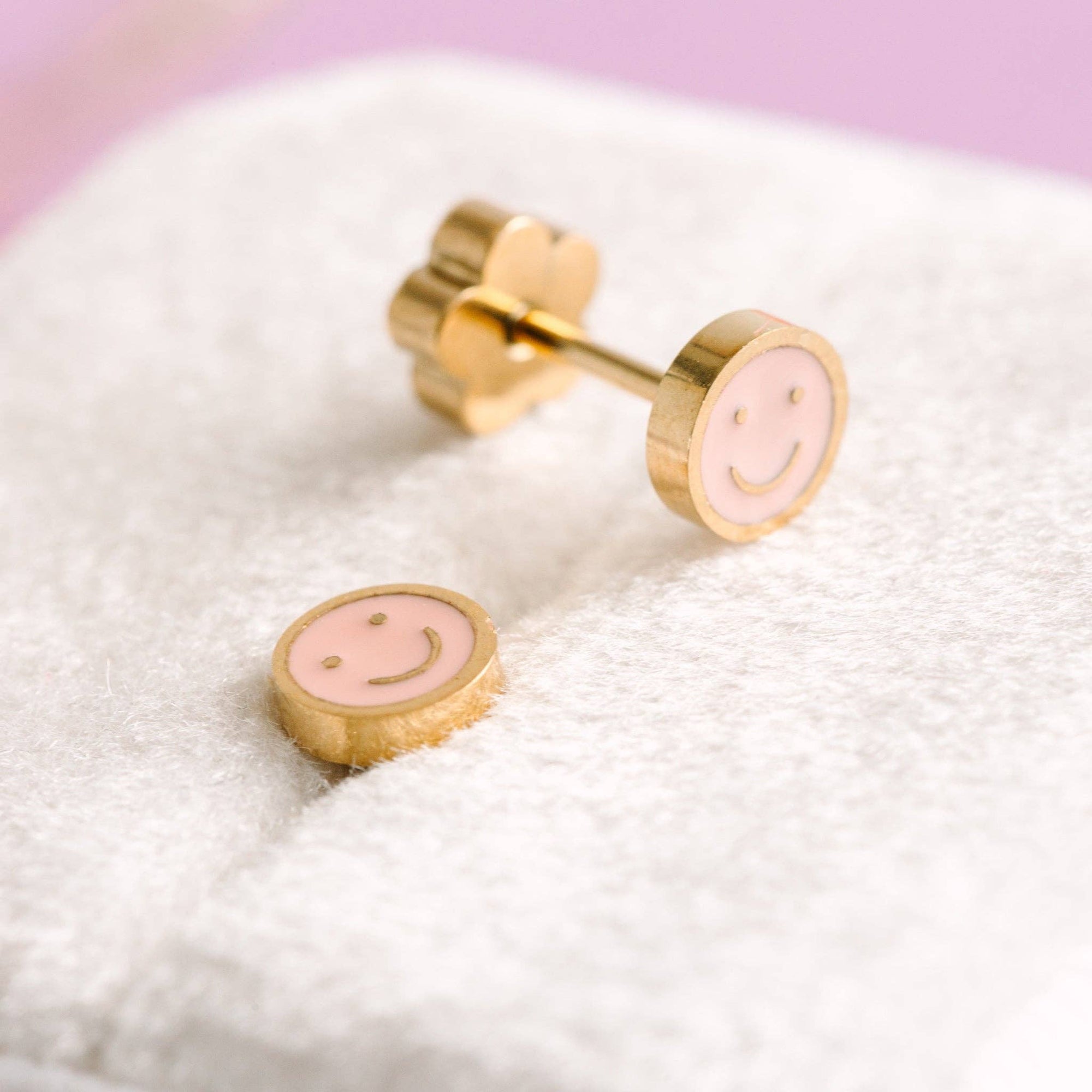 Pierced Co.  Tiny Pink Smiley Earrings