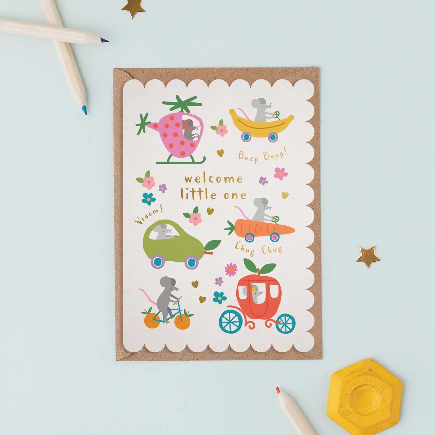 Welcome Baby Card |  Mice Fruit Dash