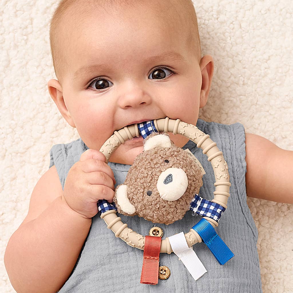 Itzy Ritzy  Itzy Ring Pal Teething Ring with Plush Character | Taupe Bear