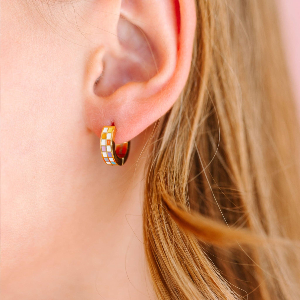 Pierced Co Rainbow Checkered Huggies