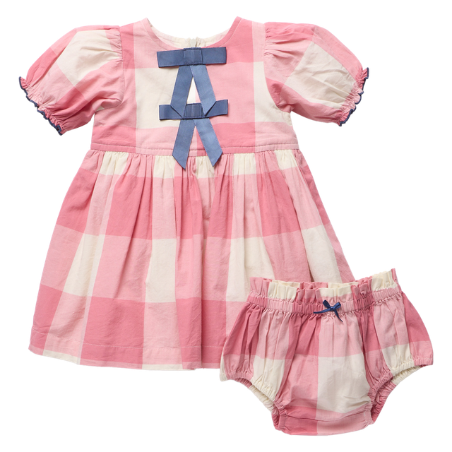 Pink Chicken Girls Dress Set | Pink Check