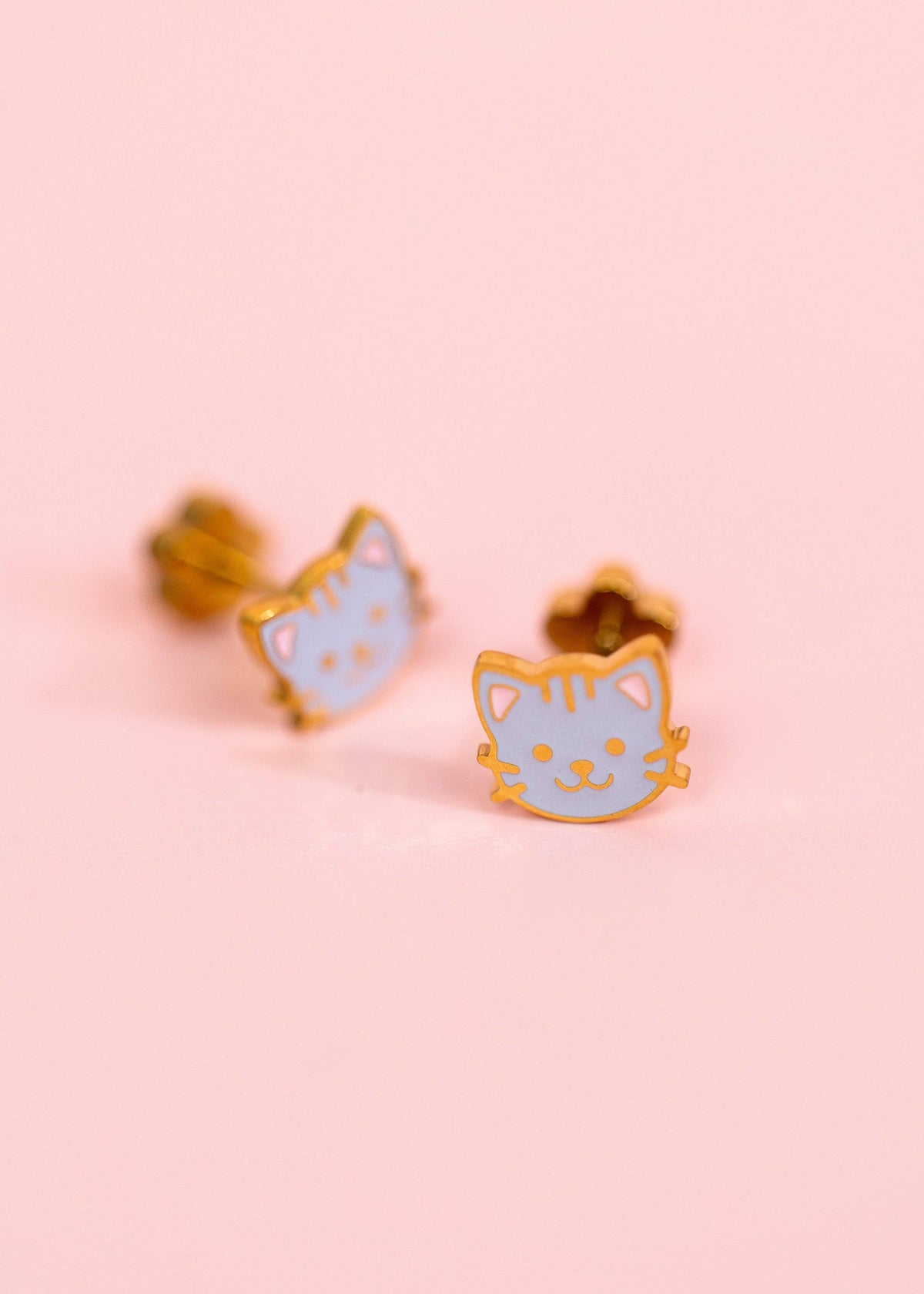 Pierced Co Gray Cat Screwback Earrings
