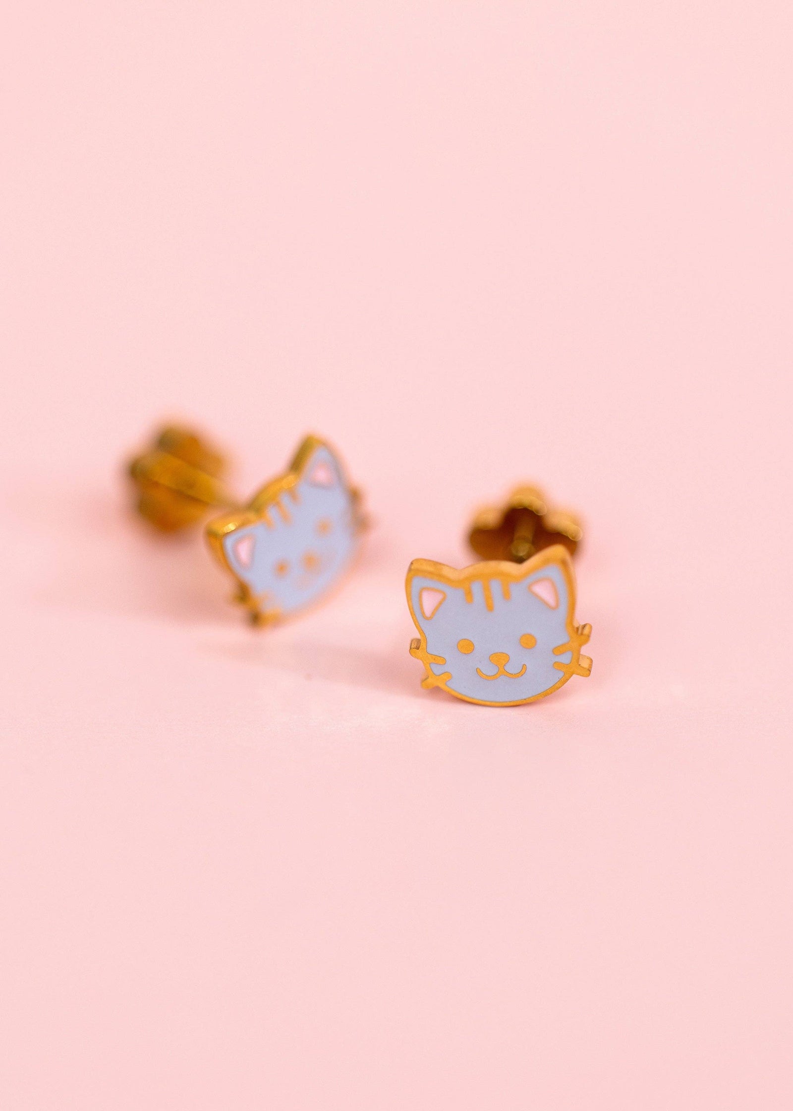 Pierced Co Gray Cat Screwback Earrings