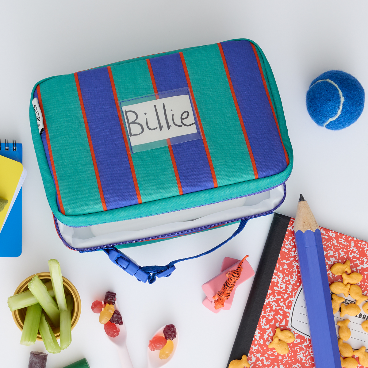 Kindred Bravely Cool Kid Lunch Box | Navy + Green Stripe