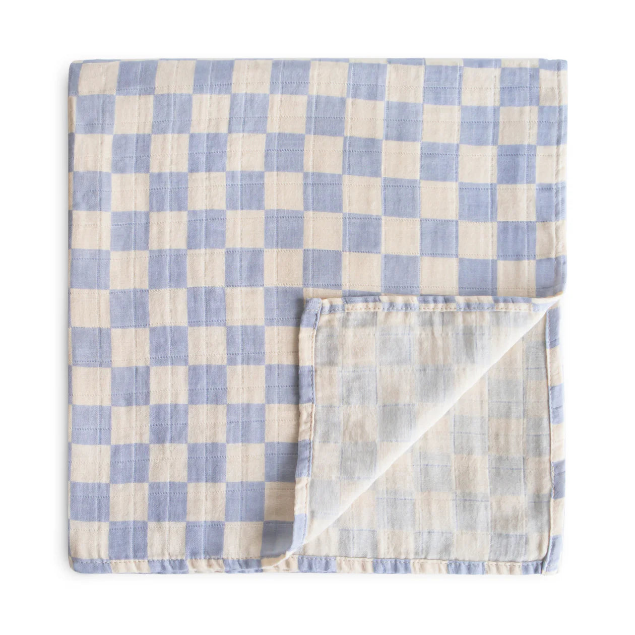 Mushie Organic Swaddle Blanket | Blue Check