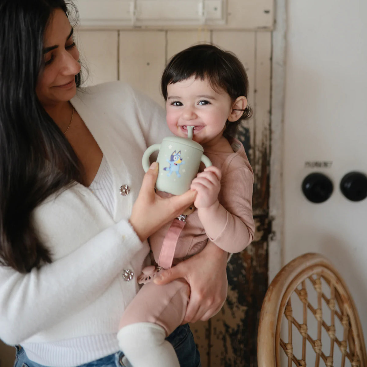 Bluey x Mushie Silicone Training Cup + Straw | Blue Ivory