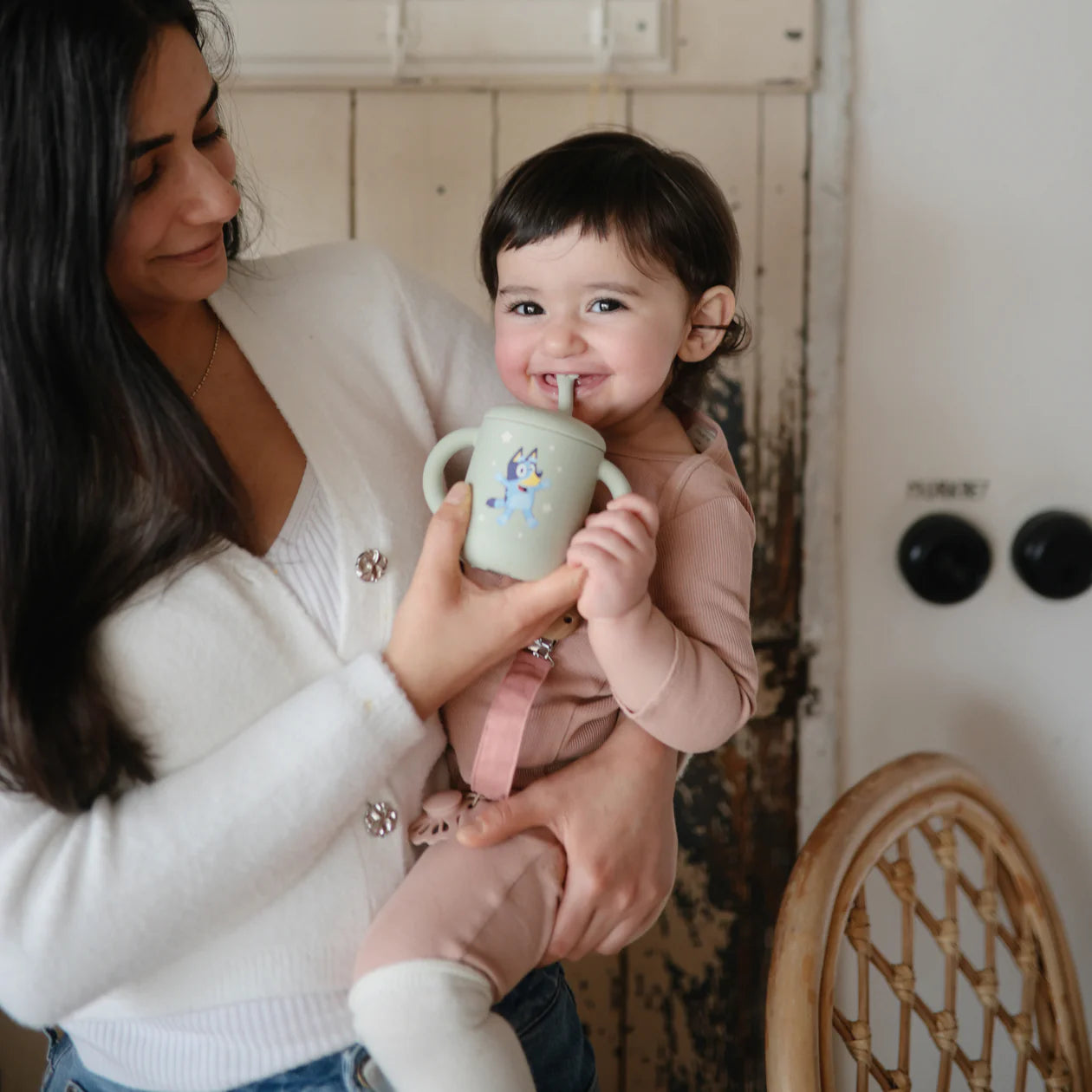 Bluey x Mushie Silicone Training Cup + Straw | Blue Ivory