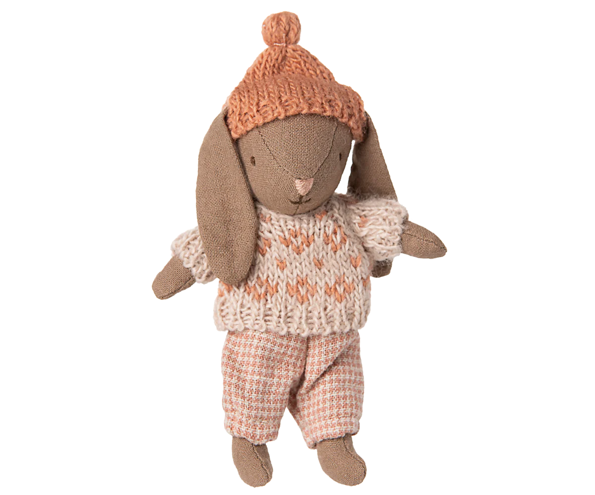 Maileg Micro Winter Bunny | Brown + Rose