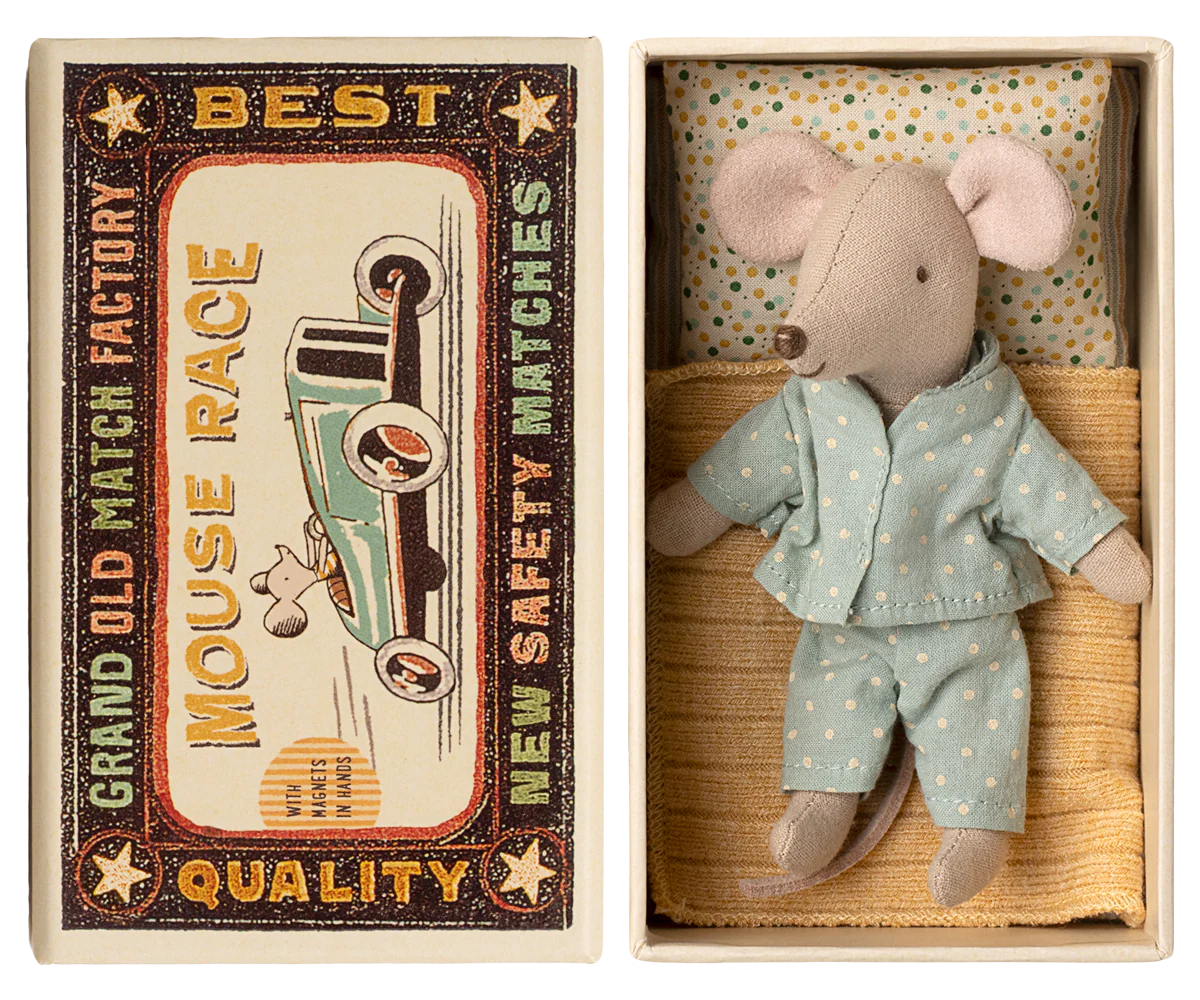 Maileg Little Brother Mouse in Matchbox Pajamas