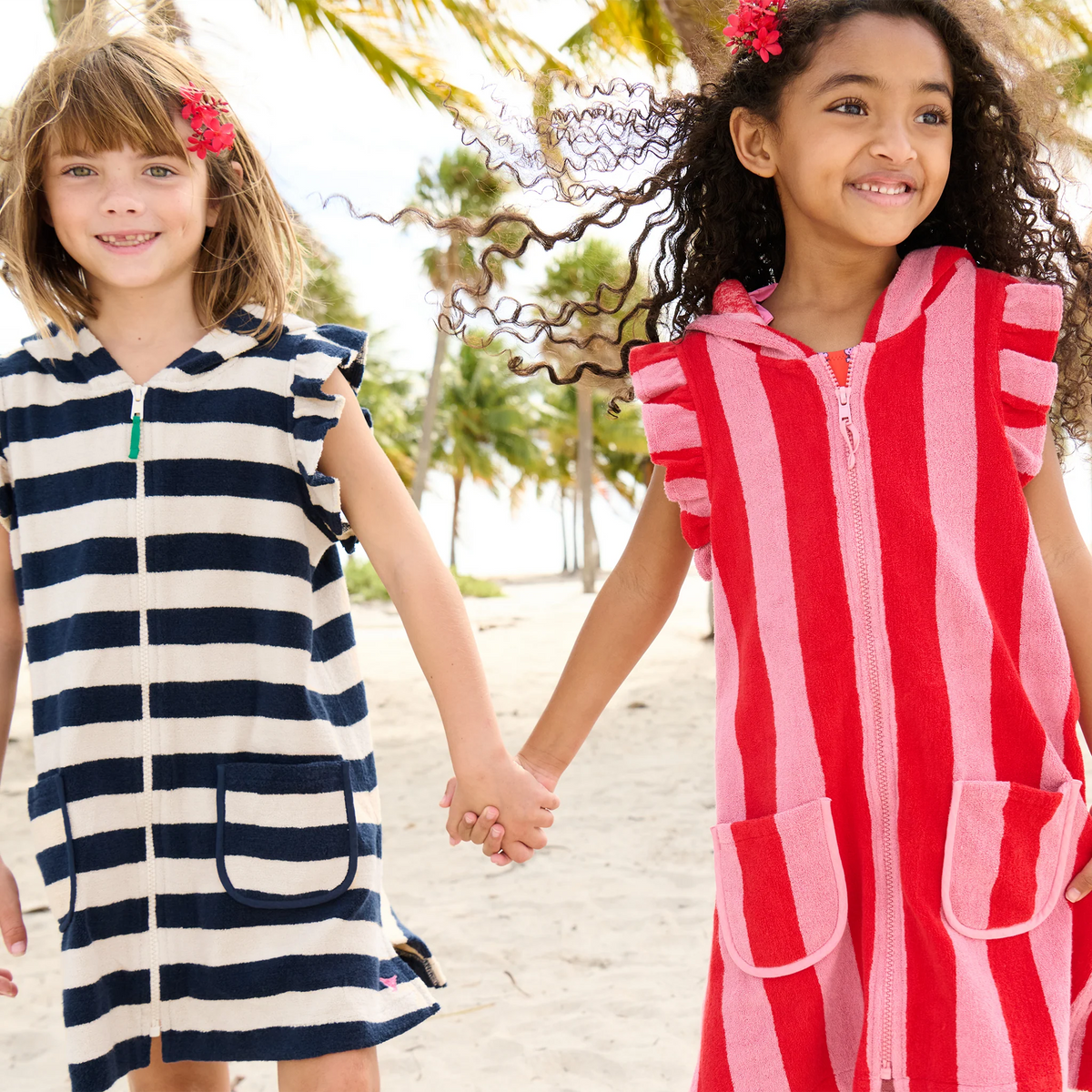 Pink Chicken Girls Terry Coverup | Wide Blue Stripe