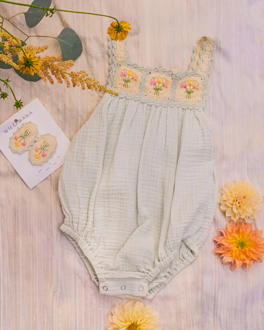 Wild Wawa Crochet Bubble Romper | Blue Bouquet