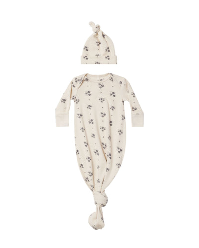 Quincy Mae Knotted Baby Gown | Navy Ditsy