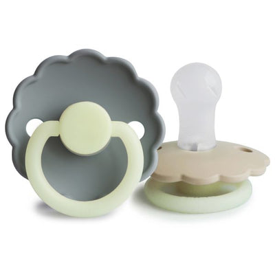 FRIGG Natural Daisy Night Silicone Pacifier | French Grey + Croissant