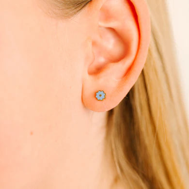 Pierced Co. Tiny Blue Flower Screwback Earrings