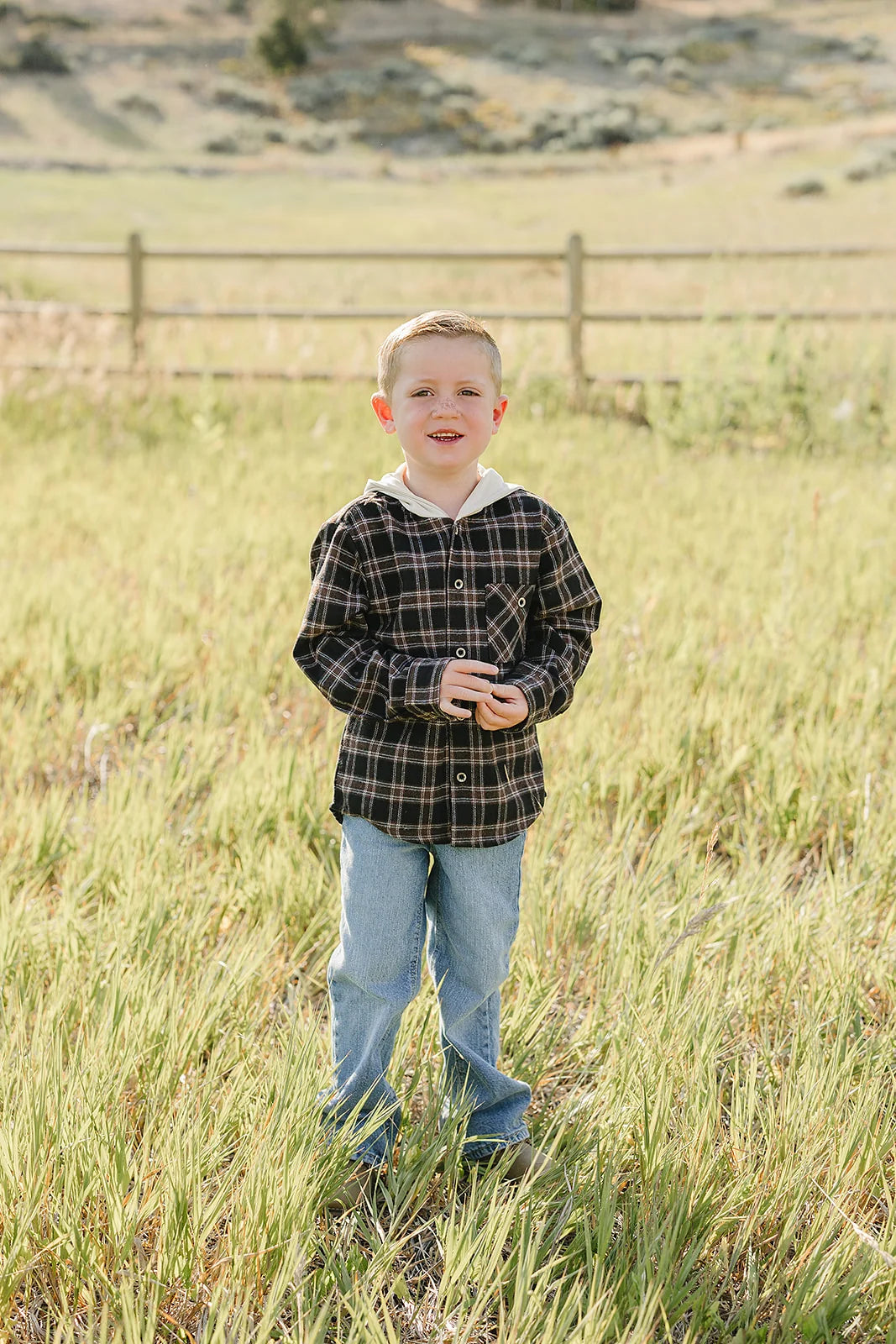 Mebie Baby Dark Plaid Hooded Button Up Shirt