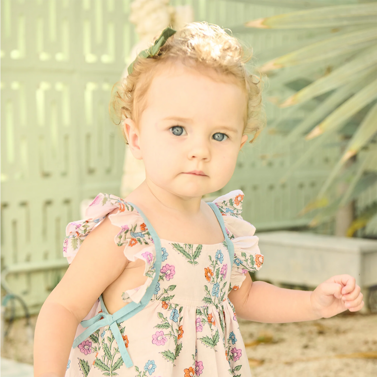 Pink Chicken Baby Girls Ailee Dress Set | Pink Dewdrop Block Print