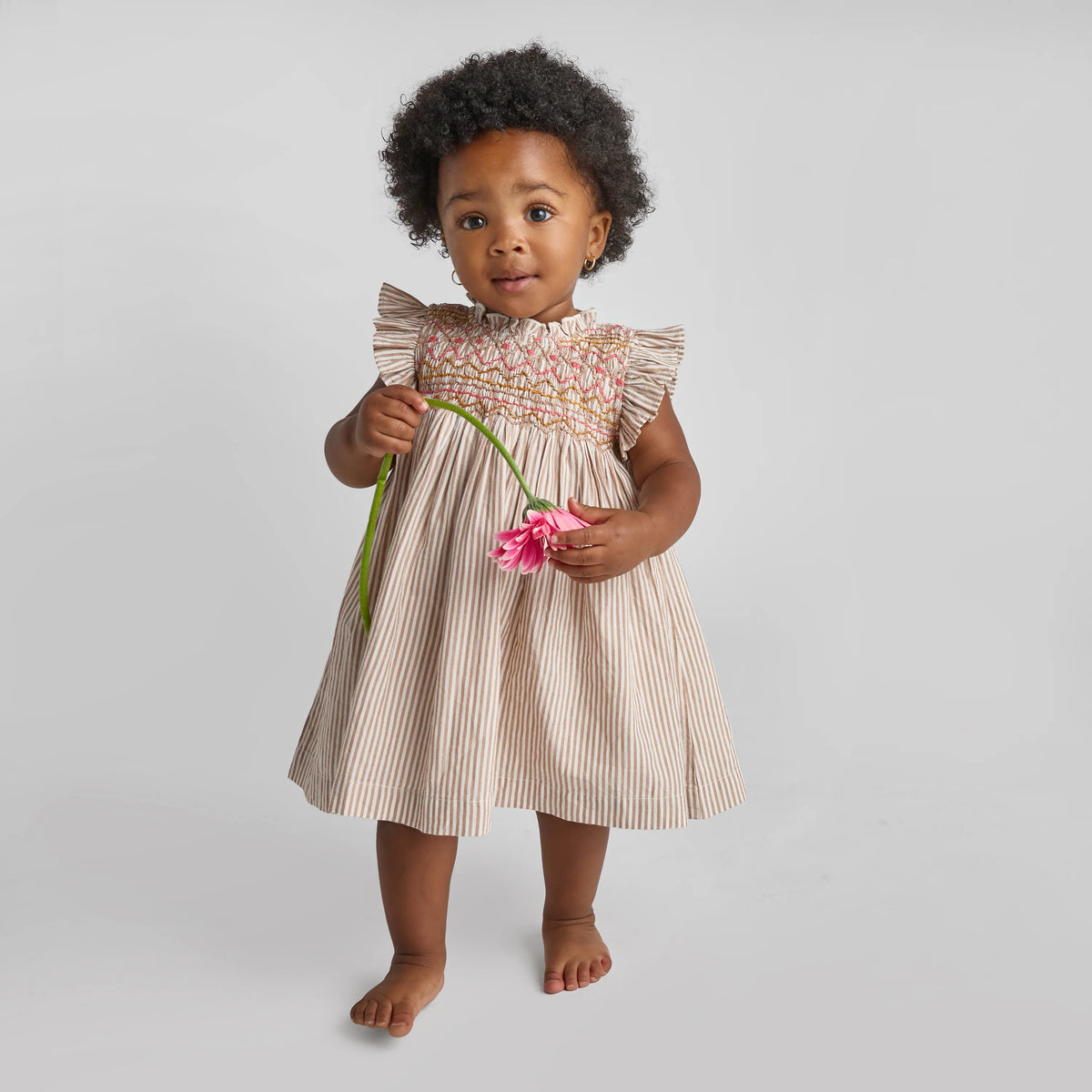 Pink Chicken Baby Girls Stevie Dress | Tawny Brown Stripe