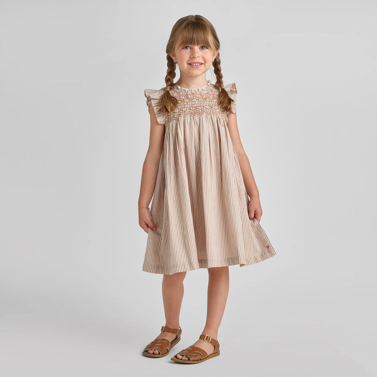 Pink Chicken Girls Stevie Dress | Tawny Brown Stripe