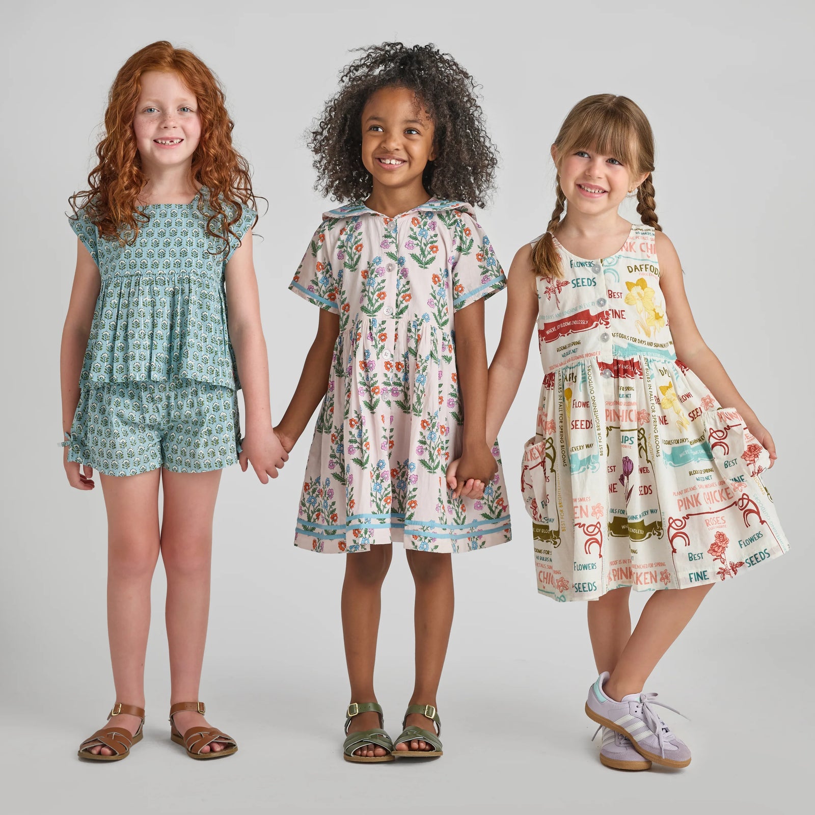 Pink Chicken Girls Elowen Dress | Pink Dewdrop Block Print