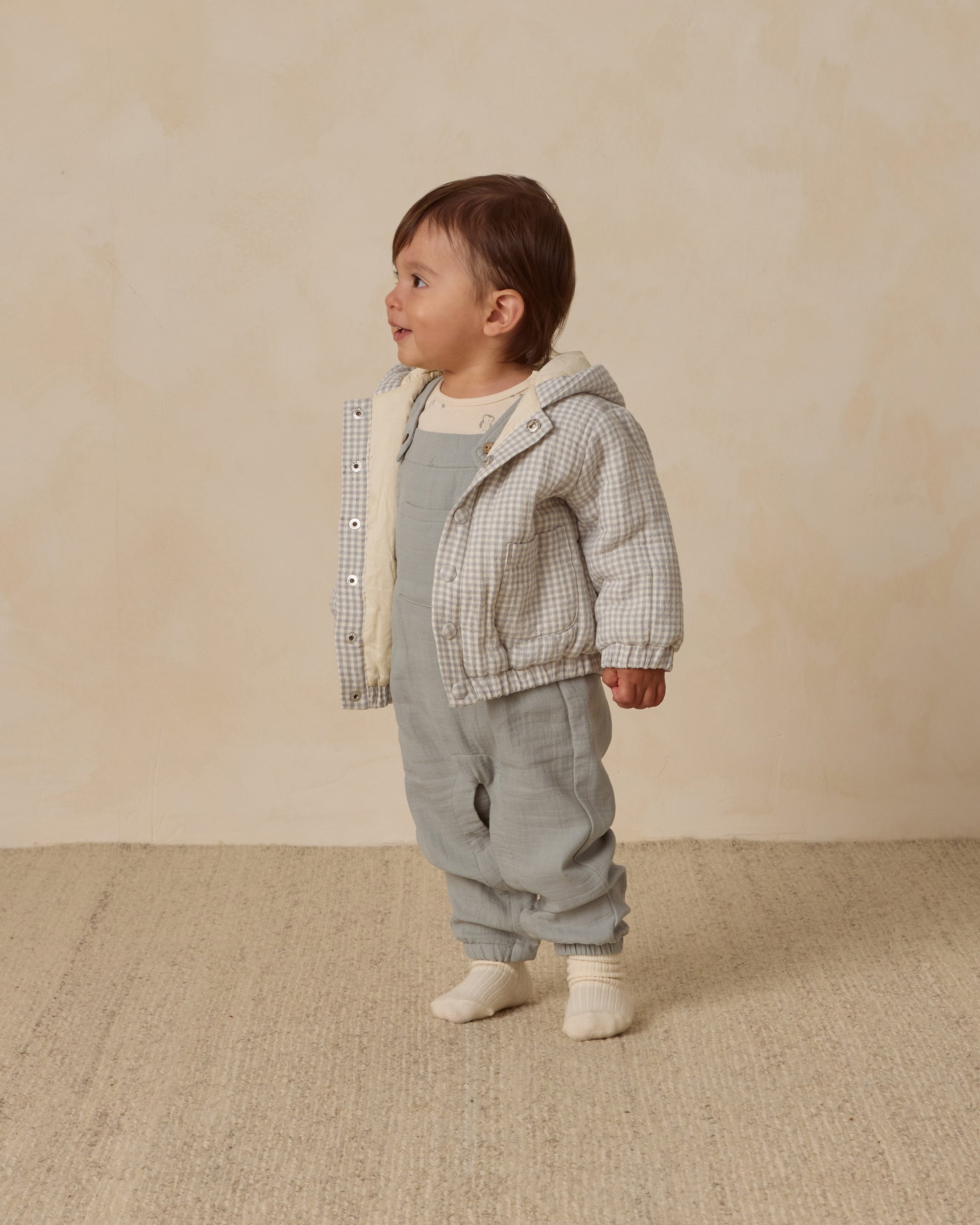 Quincy Mae Hooded Woven Jacket | Blue Gingham