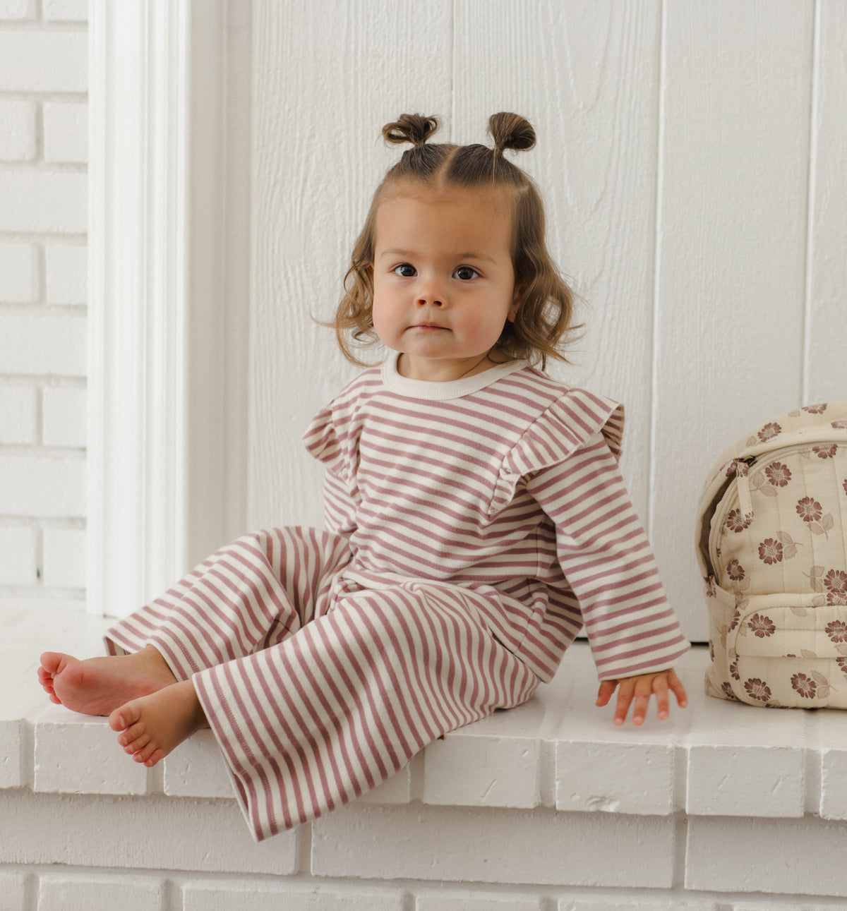 Quincy Mae Ruffle Cozy Set | Mulberry Stripe
