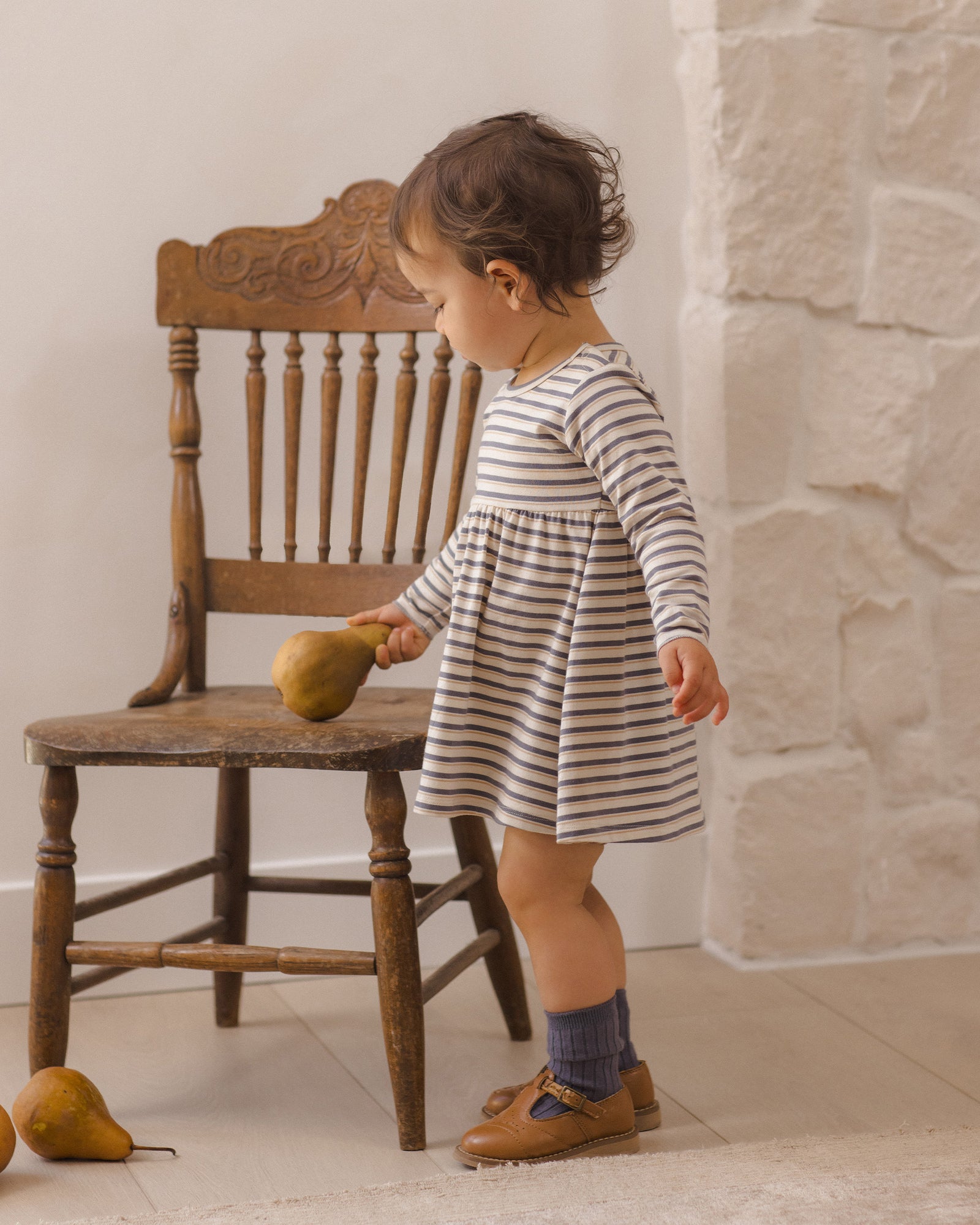 Quincy Mae Longsleeve Baby Dress | Vintage Stripe