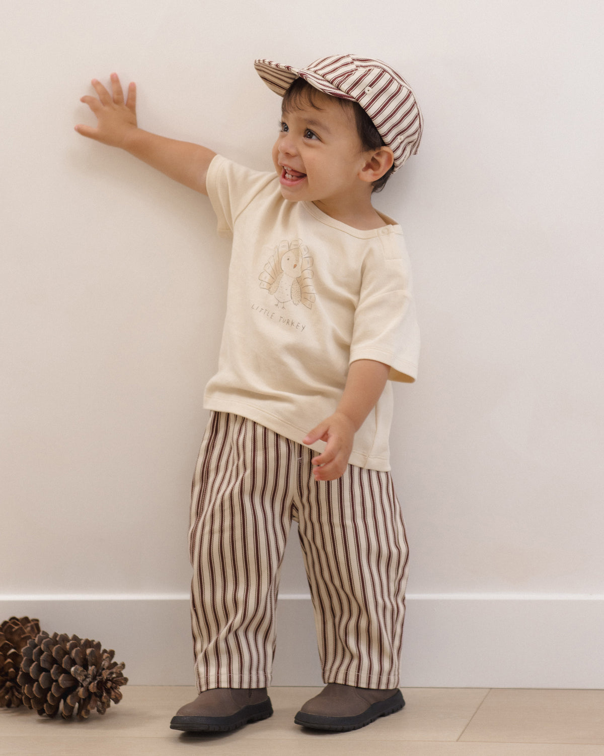 Quincy Mae Baby Cap | Black Cherry Pinstripe