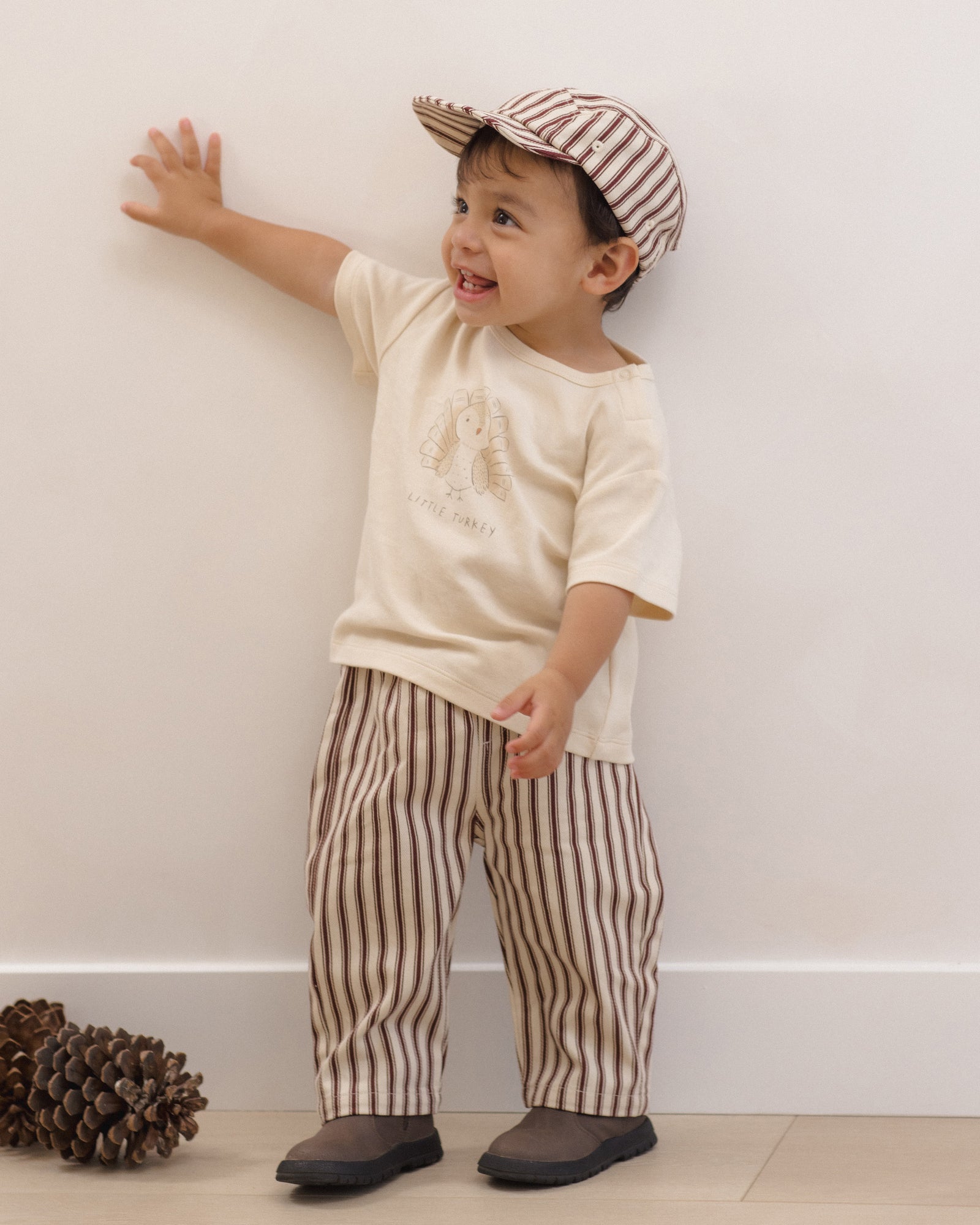 Quincy Mae Baby Cap | Black Cherry Pinstripe