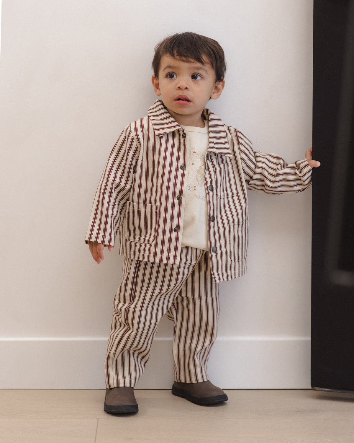 Quincy Mae Utility Jacket | Black Cherry Pinstripe