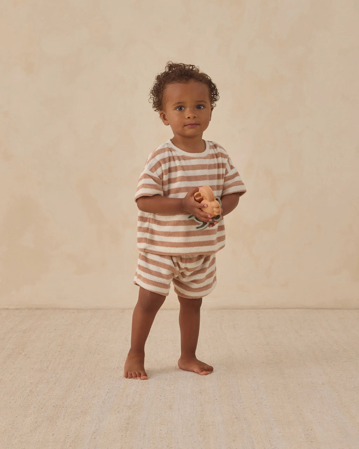 Quincy Mae Terry Tee and Short Set | Latte Stripe