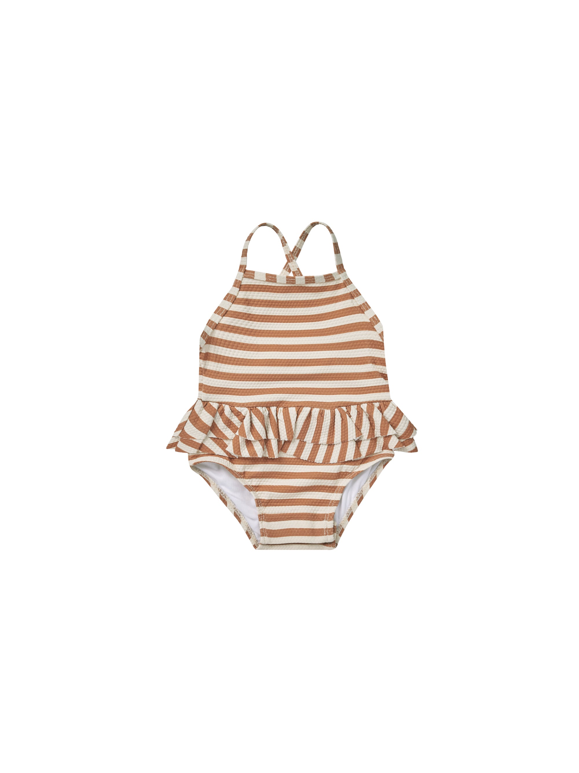 Quincy Mae Ruffled One-Piece Swimsuit | Clay Stripe