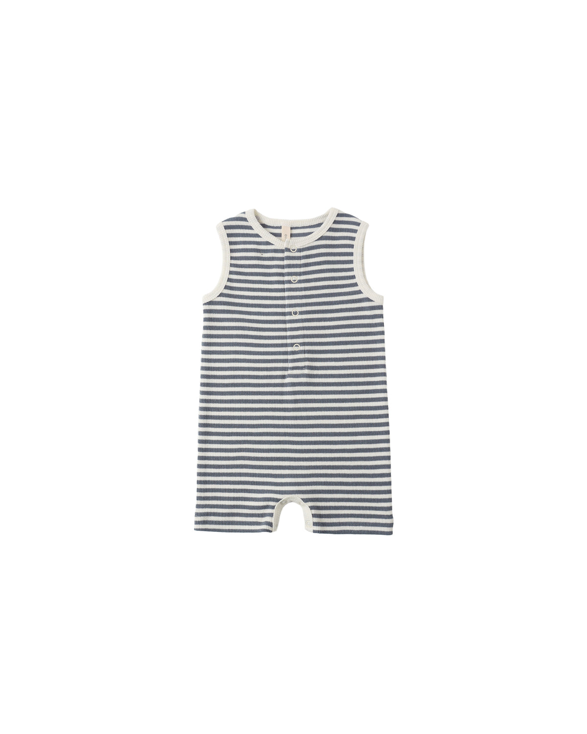 Quincy Mae Ribbed Henley Romper | Ocean Stripe