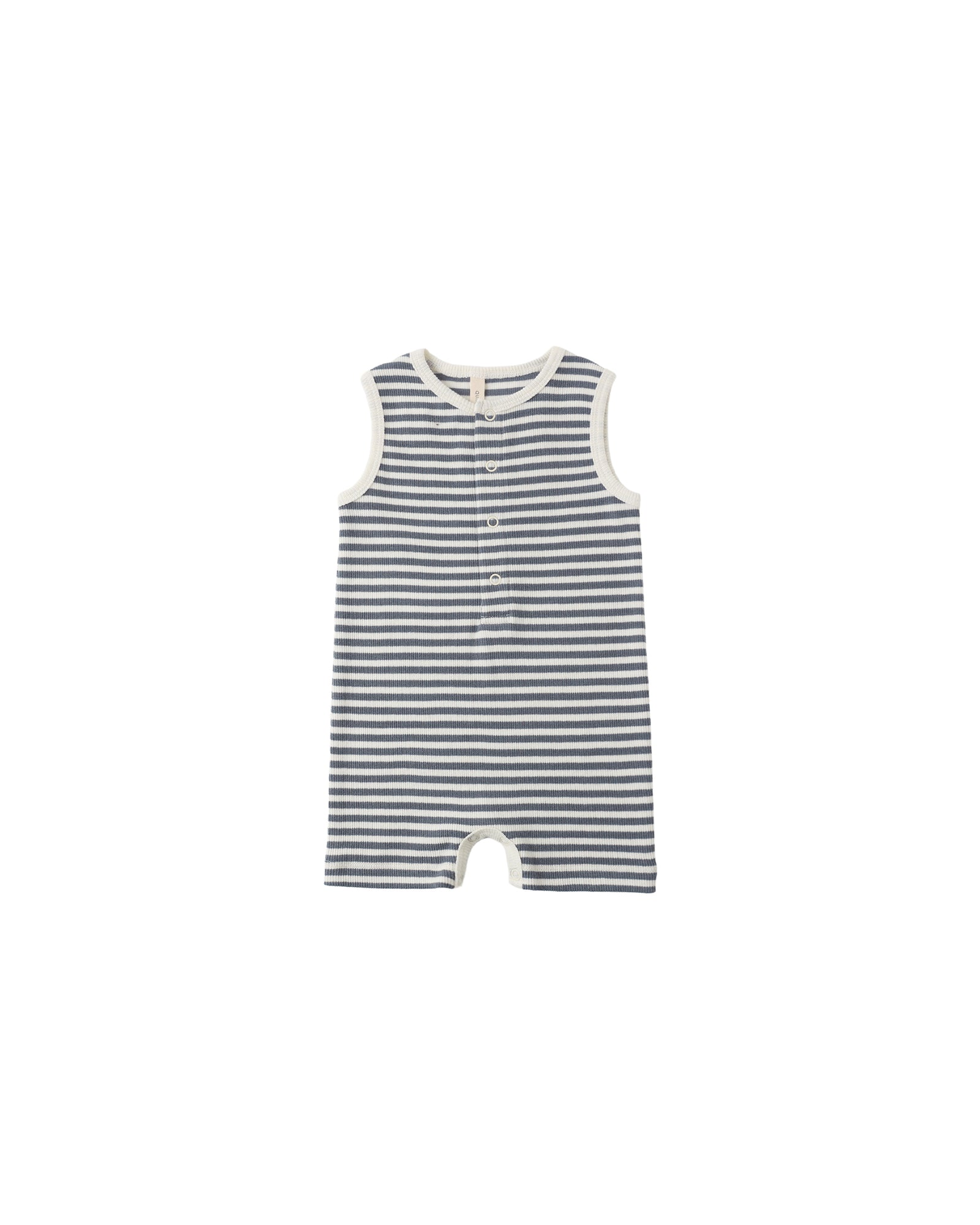 Quincy Mae Ribbed Henley Romper | Ocean Stripe