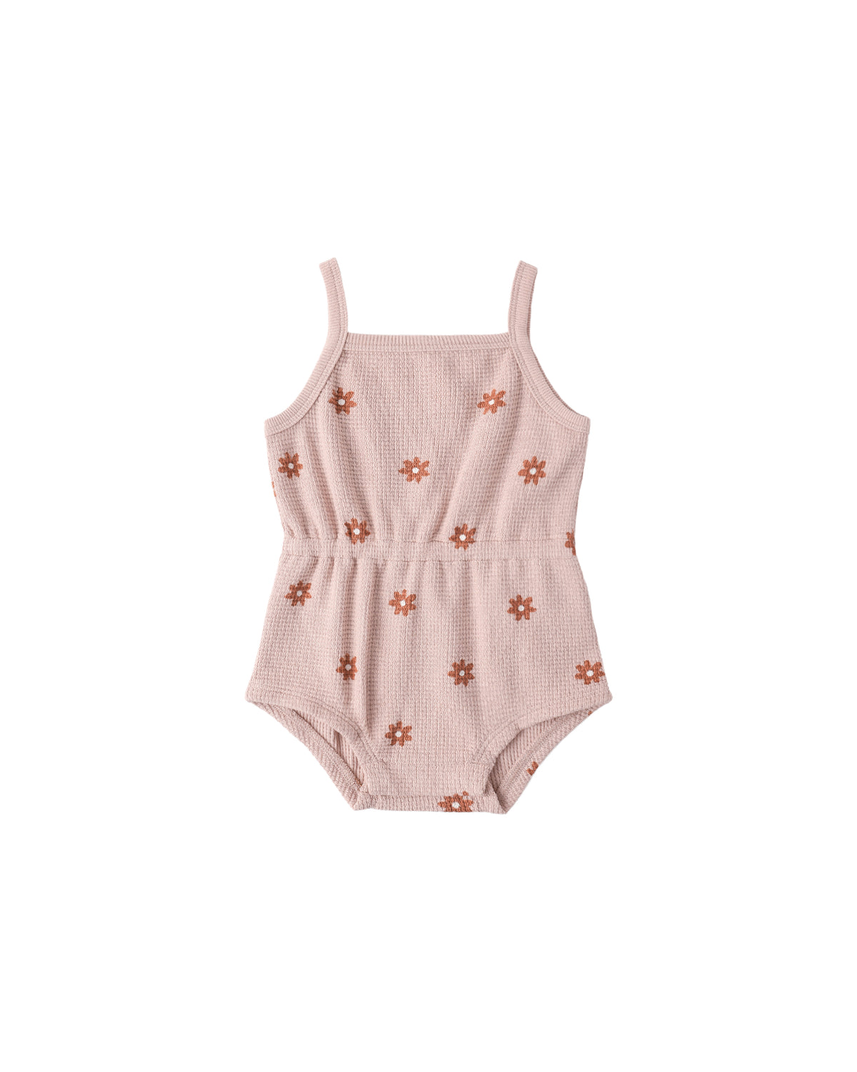 Quincy Mae Waffle Cinch Romper | Pink Daisy