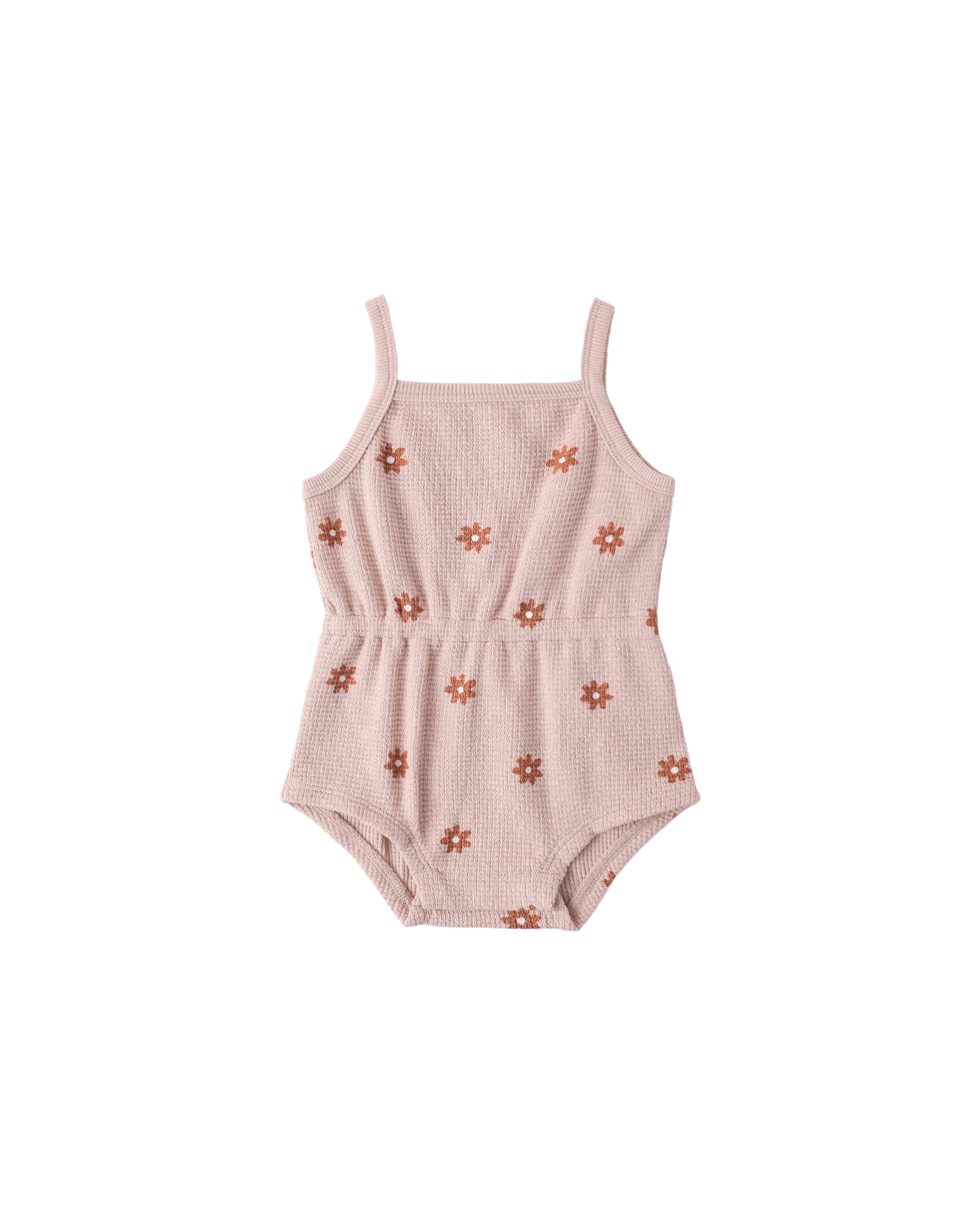 Quincy Mae Waffle Cinch Romper | Pink Daisy